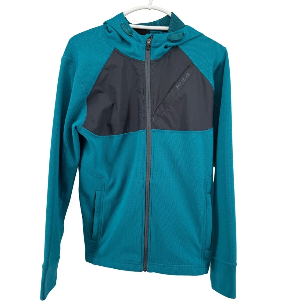 Marmot Mens Teal Blue Gray Hybrid‎ Full Zip Hooded Performance Jacket Small S/P